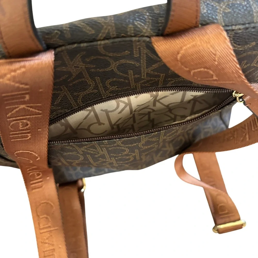 Calvin Klein Monogram Logo Faux Leather Backpack Brown‎ Gold Chic Designer